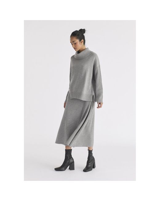 Paisie Gray Polo Neck Jumper With Ribbed Details