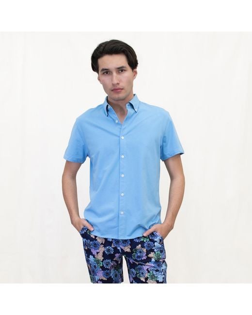 Lords of Harlech Blue Todd Knit Shirt for men
