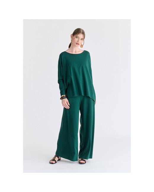 Paisie Green Wide Neck Oversized Lyocell Jersey Top