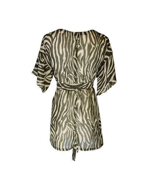 Jennafer Grace Green Neutrals Liana Safari Wrap Blouse Tunic