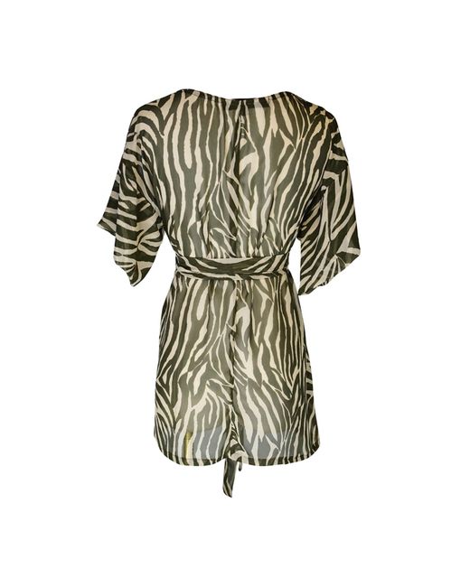 Jennafer Grace Green Neutrals Liana Safari Wrap Blouse Tunic