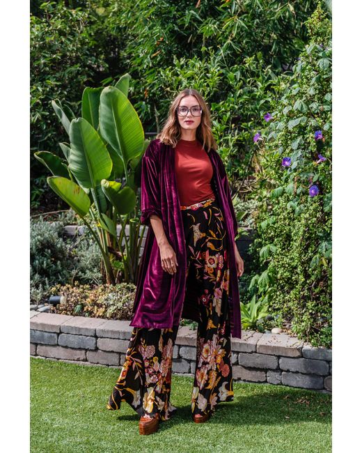 Jennafer Grace Red Bordeaux Velvet Reversible Koi Kimono