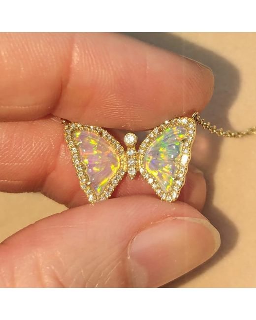KAMARIA Metallic Mini Opal Butterfly Necklace With Diamonds