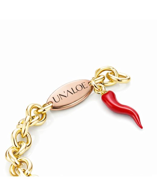Unaloe Metallic Handcrafted Plated Bracelet With Enamel Heart And Italian Horn Cornicello – Protection Jewelry For