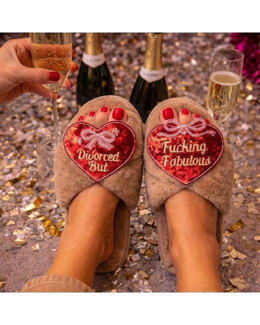 Laines London Brown Neutrals Classic Laines Slippers With Divorced But Fucking Fabulous Brooches