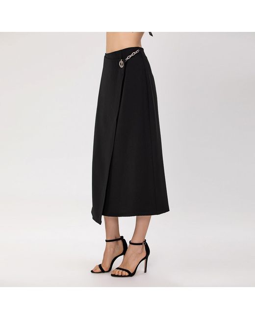 Smart and Joy Black Buckle On Side Wrap Effect Skirt