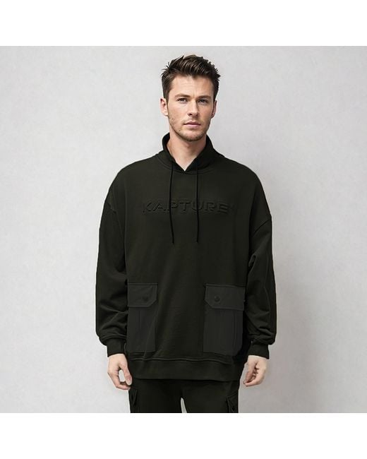 Kapture Black Travel Logo-Print Pocket Hoodie for men