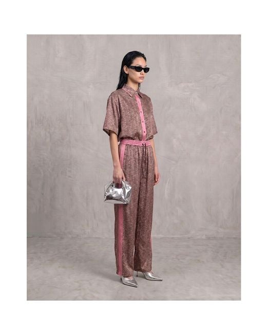 Monzlapur New York Brown Rose Paisley Motif Pant With Stripe