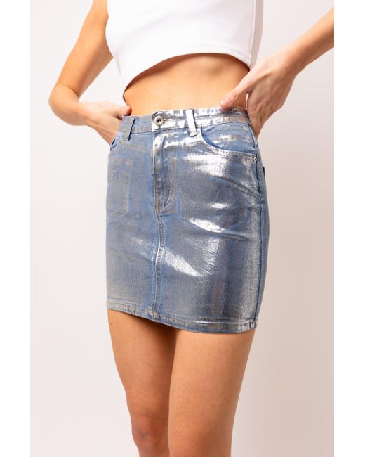 Amy Lynn Blue Soho Denim Metallic Mini Skirt