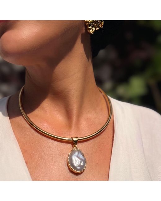 LINYA JEWELLERY Metallic Magma Baroque Pearl Choker & Plated Necklace, Pearl Wedding Choker