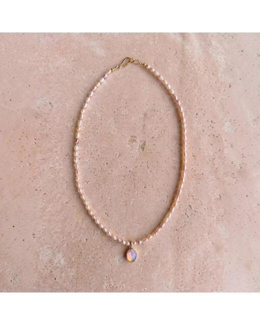 ORIGIN OF HEARTS Metallic Neutrals Liora Necklace – Freshwater Pearl & Opalite Pendant Necklace