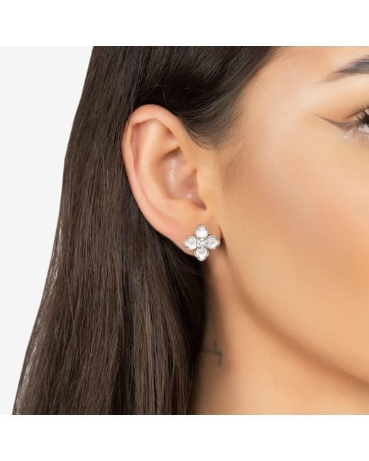 Latelita London Metallic Flower Clover Mother Of Pearl Stud Earrings