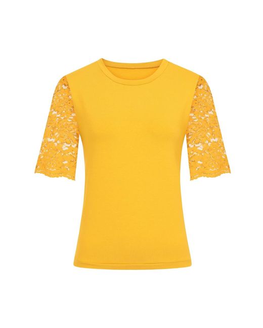 Sophie Cameron Davies Yellow Mustard Cotton Lace Sleeve T-Shirt