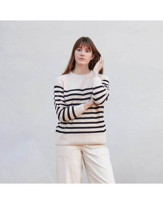 Paul James Knitwear White Neutrals Cotton Ribbed Breton Tiana Jumper