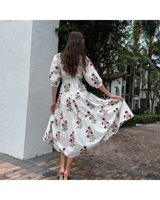 Pick Happy White Botanica Maxi Cotton Dress Rouge