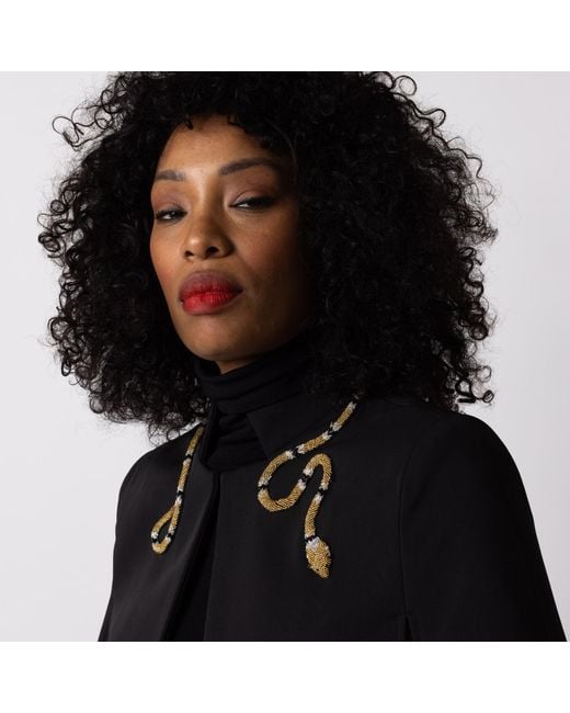 House of Laines London Black Laines Couture Tailored Cape With Embellished & Wrap Around Snake