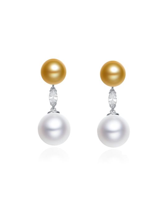Genevive Jewelry Metallic Cubic Zirconia Ss White Gold Plated Double Pearl Drop Earrings
