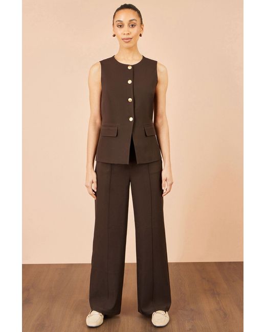 Yumi' Brown Long Line Button Waistcoat Top