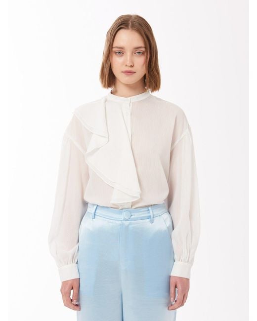 Sour Figs White Asymmetrical Ruffle Shirt