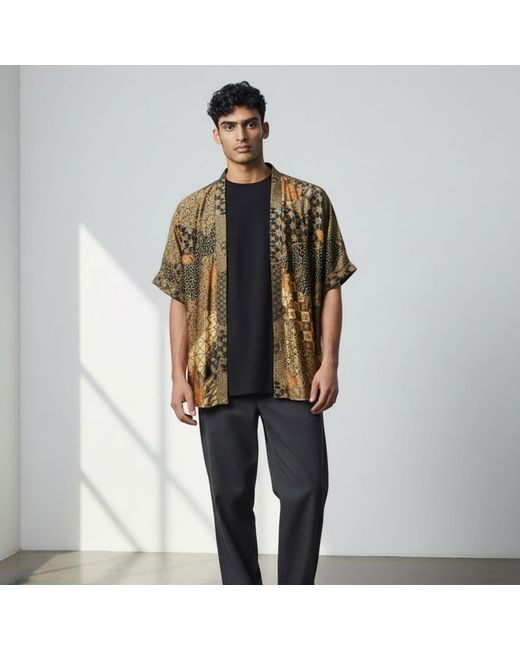 ORIGIN OF HEARTS Multicolor Neutrals Aumi & Satin Kimono Shirt for men
