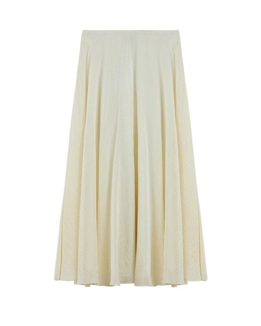 Nocturne White Flowy High-Waisted Midi Skirt