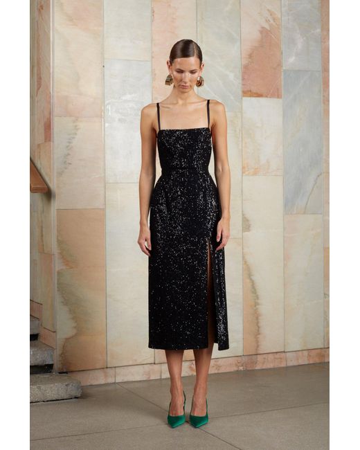 Undress Black Chloe Sequin Midi Cocktail Dress With Front Slit