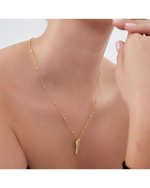 Spero London Metallic Key Pendant Necklace With Beaded Chain Plated Sterling