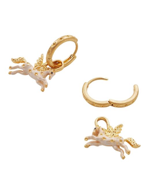 Fable England Metallic Pegasus Necklace & Huggie Earrings Set