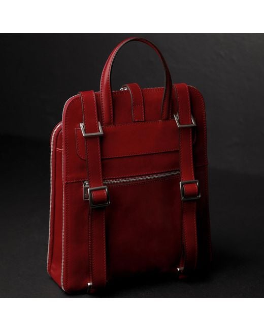 Time Resistance Red Convertible Leather Backpack Shoulder Bag