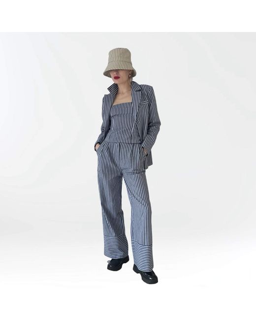 London Atelier Byproduct Blue Striped Blazer Trousers Corset And Tote Bag Four Piece Set