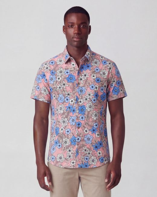 Lords of Harlech Blue Todd Tropical Mix Coral Knit Shirt for men