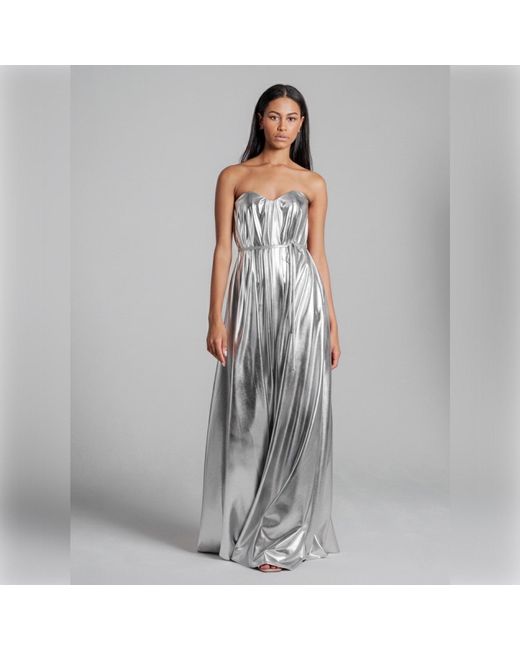 Imaatu Gray Quiet Glam Maxi Gown – Corseted Premium Faux Leather & Hidden Pockets