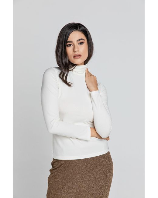 Conquista White Neutrals Ecru Turtle Neck Top By