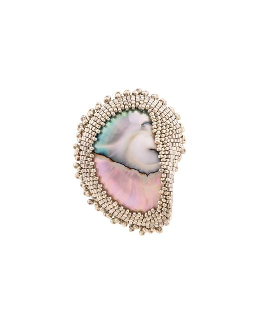 Oana Savu Multicolor Beaded Nautilus Seashell Goddess Brooch Sterling Pin