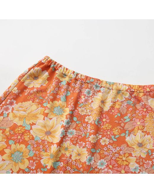 FRONT ROW SHOP Orange Daisy Viscose Jersey Midi Skirt