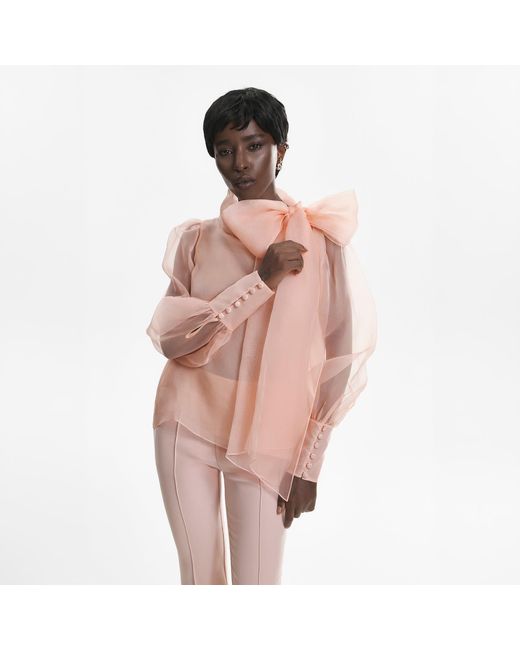 Lita Couture Pink Sheer Organza Silk Blouse