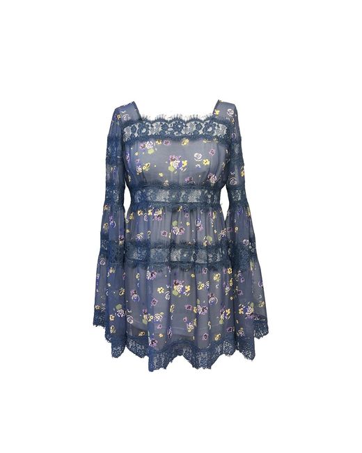 Anna Sui Blue Night Blooming Chiffon Dress
