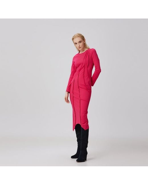 Smart and Joy Red Asymmetric Structural Lines Dress