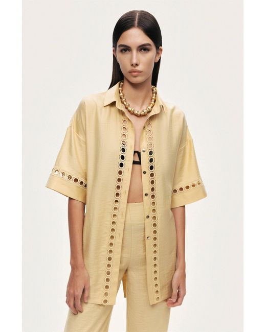 Nocturne Yellow Belted Eyelet Detail Short-Sleeve Jacket