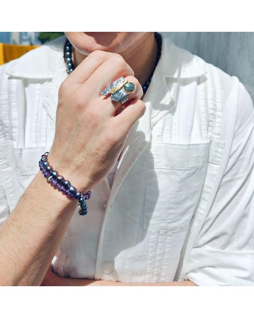 Farra Blue Deep Irregular Freshwater Pearls Bracelet for men