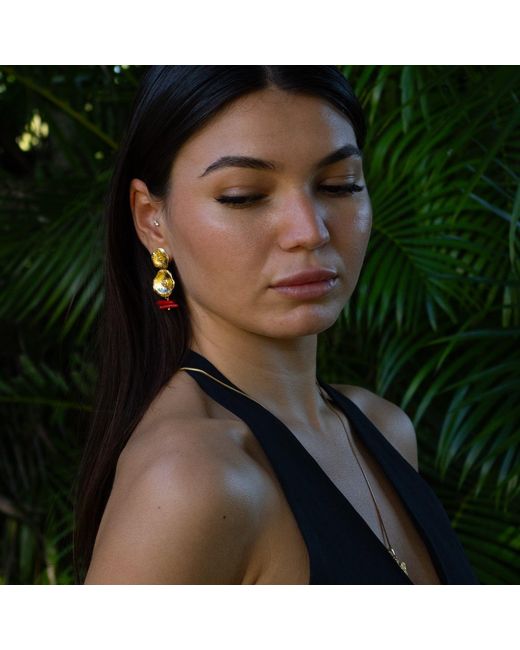 Ebru Jewelry Metallic Ocean Flame Coral Dangle Earrings