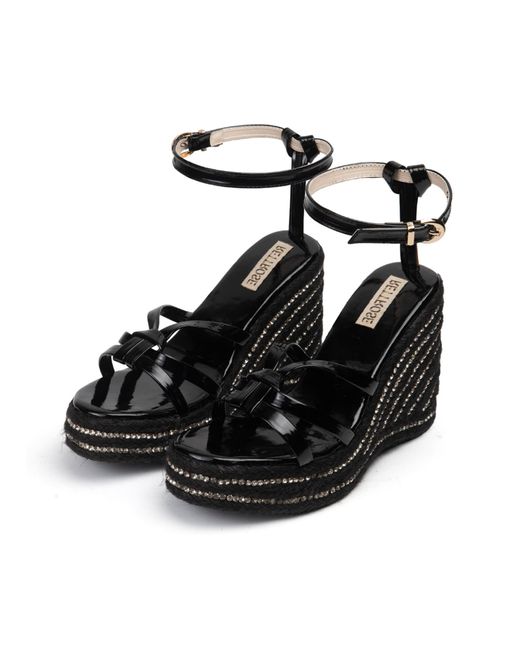 Rettrose Black Alani Hand Embellished Luxury Wedge Shoe