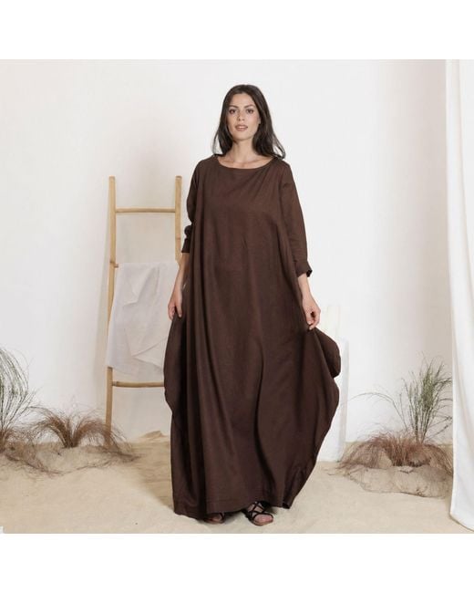 Nikka Place Brown Maxi Linen Summer Loose Dress