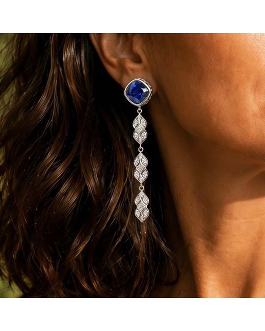 Daneila Léon Blue Sterling Sapphires & Diamonds Chandelier Earrings