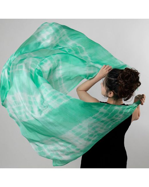 Silk and Bears Green Mint Shibori Silk Shawl – Hand-Dyed Mulberry Silk Wrap