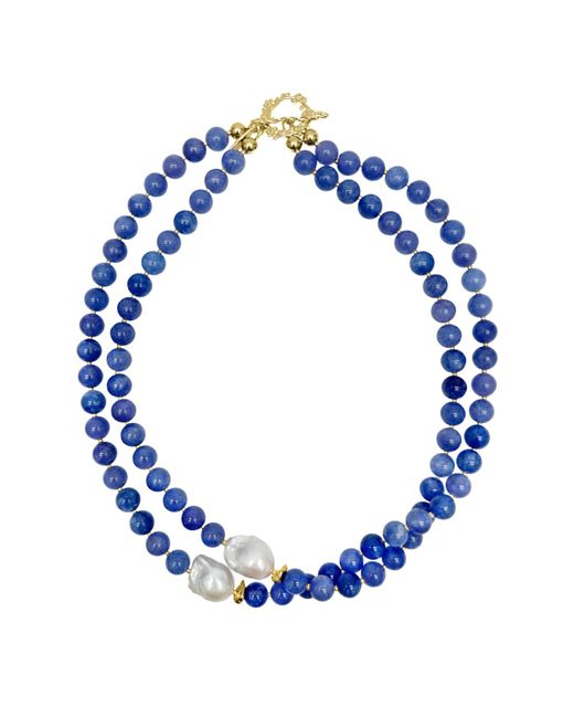 Farra Blue Jade With Baroque Pearls Double Layers Necklace