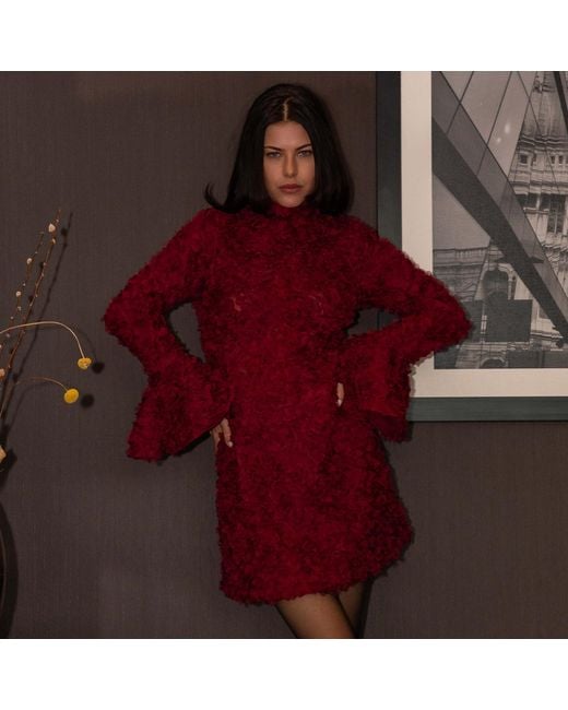Amy Lynn Delphine Burgundy 3D Floral Textured Mini Dress