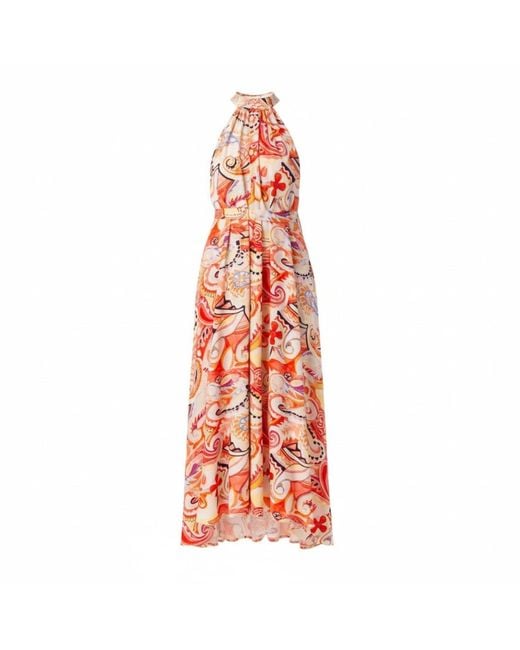Franchetti Bond Red Rosamunda Paisley Swirl Halterneck Dress