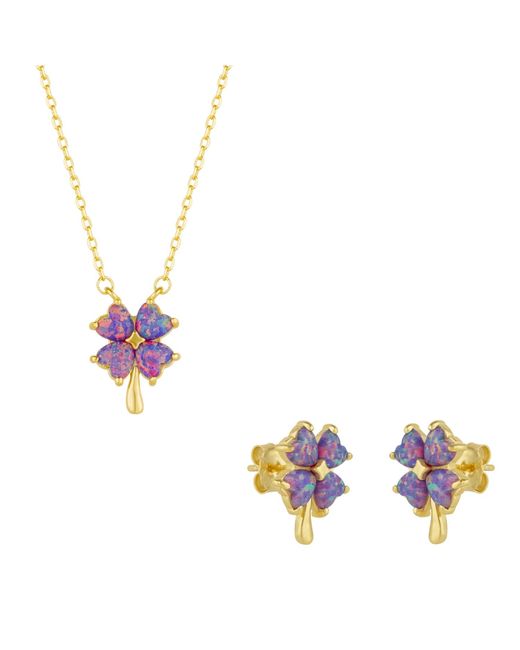 Spero London Metallic Opal Four Leaf Clover Sterling Necklace & Earrings Set