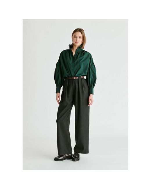 Paisie Black Belted Wide Leg Trousers With Box Pleats